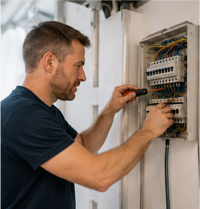 Electrician working on a fuse board